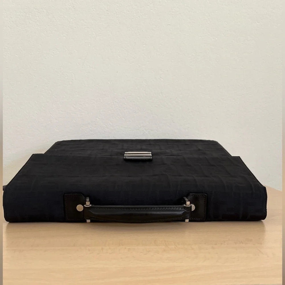 Rare FENDI Zucca Black Monogram Briefcase Unisex Canvas Leather EUC 1990s